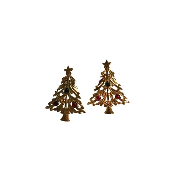 WOMENS GOLD TONE CHRISTMAS TREE WITH COLOR ORNAMENT STONE EARRINGS - Picture 2 of 4